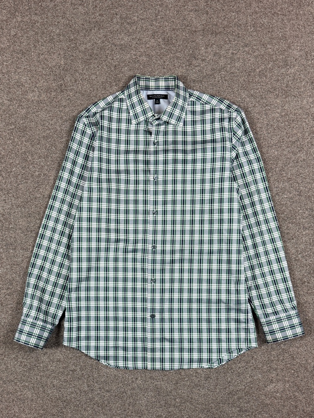 Banana Republic Green Blue Plaid Button Up Shirt Men’s Medium Non-Iron Slim Fit
